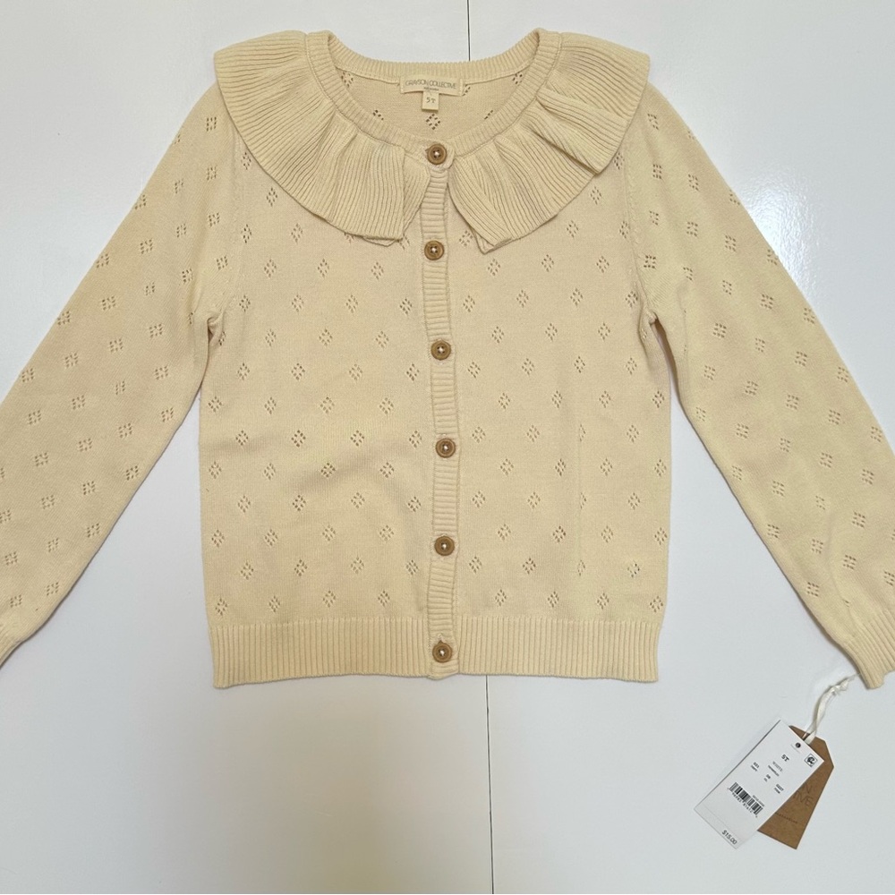 Grayson Collective Girls' Knitted Cardigan Ruffle Collar - Size -5T